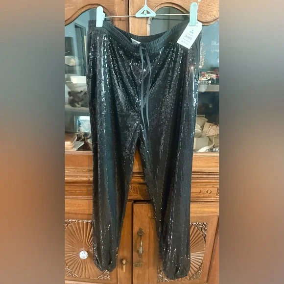 NWT Black Sequin Jogger Pants - Picture 1 of 4